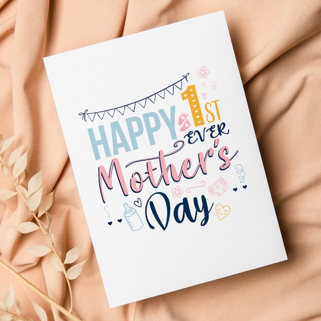 Cute 1st Mother's Day Personalised  Holiday Card (Happy 1st Mothers Day Boho Greetings Card)