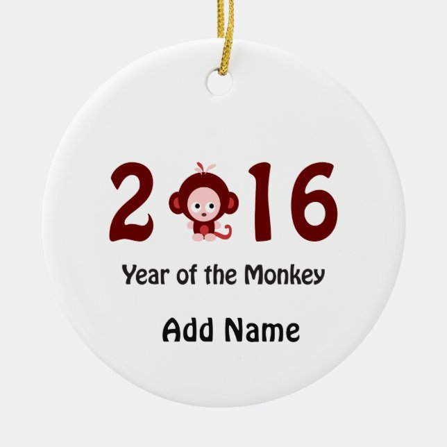 Cute 2016 year of the monkey ceramic ornament (Front)