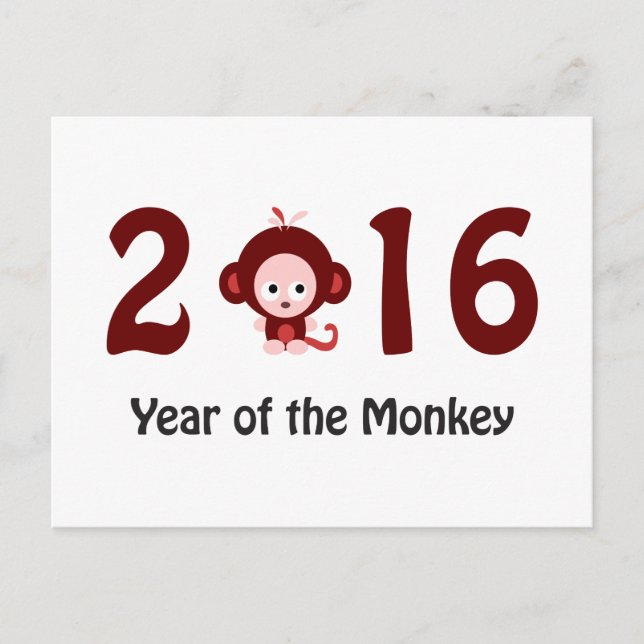 Cute 2016 year of the monkey holiday postcard (Front)