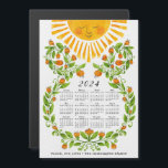 Cute 2024 Calendar Magnet Family Name Cute Sun<br><div class="desc">This cute 2024 calendar is easy to personalise with your message and Family name using the template text. Let the cheerful sun and flowers artwork remind you and your loved ones to thrive, flourish, shine, be kind, stay positive, and about all the best things you want and can do. It's...</div>