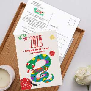 Cute 2025 Cartoon Snake Chinese New Year  Holiday Postcard