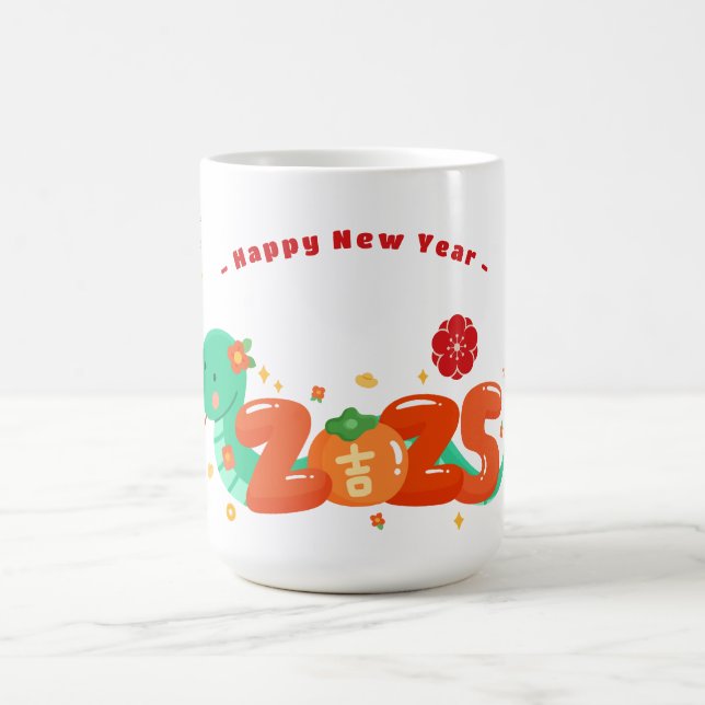 Cute 2025 Cartoon Snake Zodiac Chinese New Year  Coffee Mug (Center)