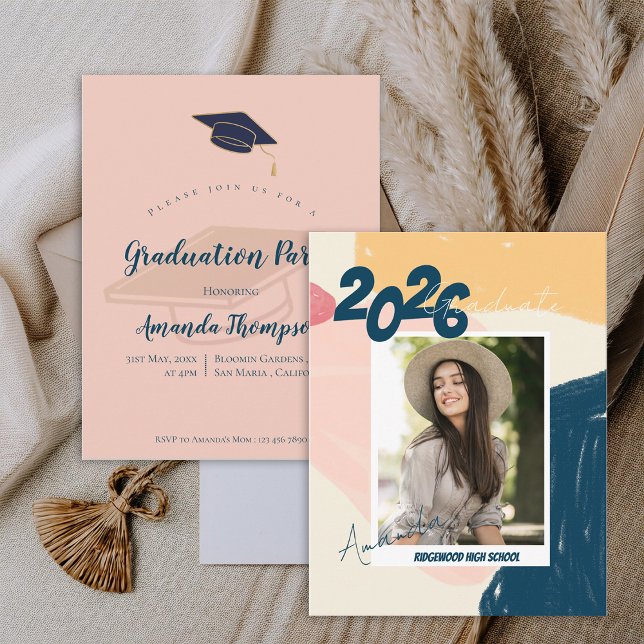 Cute 2025 Graduation Pastel Photo Mini Invitation (Cute Pastel Photo Class of 2026 Graduation Mini Invitation)