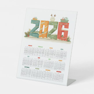 Cute 2026 New Year Snowman & Gifts Desk Pedestal Sign