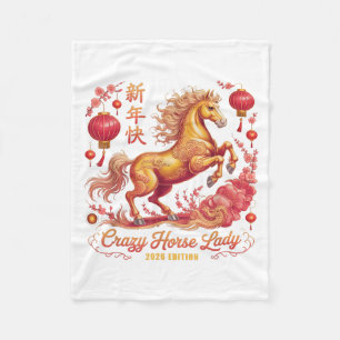 Cute 2026 Year Of Crazy Horse Lady Since 26 Fortun Fleece Blanket