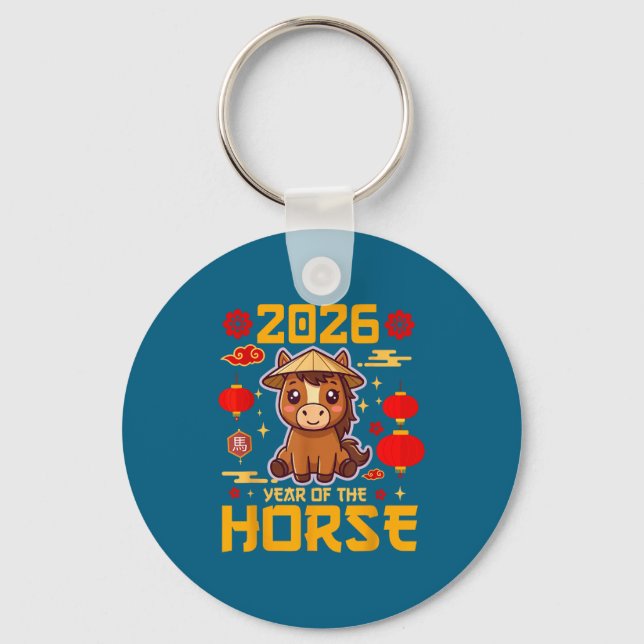 Cute 2026 Year Of The Horse Happy Chinese New Year Key Ring (Front)