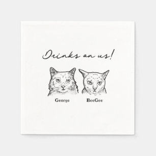 Cute 2 Cats Drinks On Us Wedding  Napkin