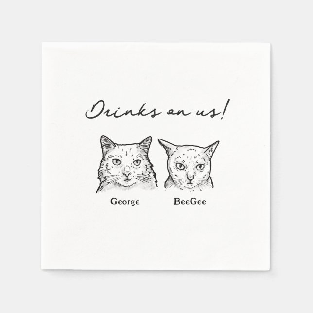 Cute 2 Cats Drinks On Us Wedding  Napkin (Front)