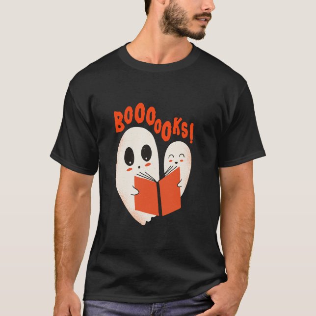 Cute 2 Ghosts Reading Books Halloween Bookworm Gho T-Shirt (Front)