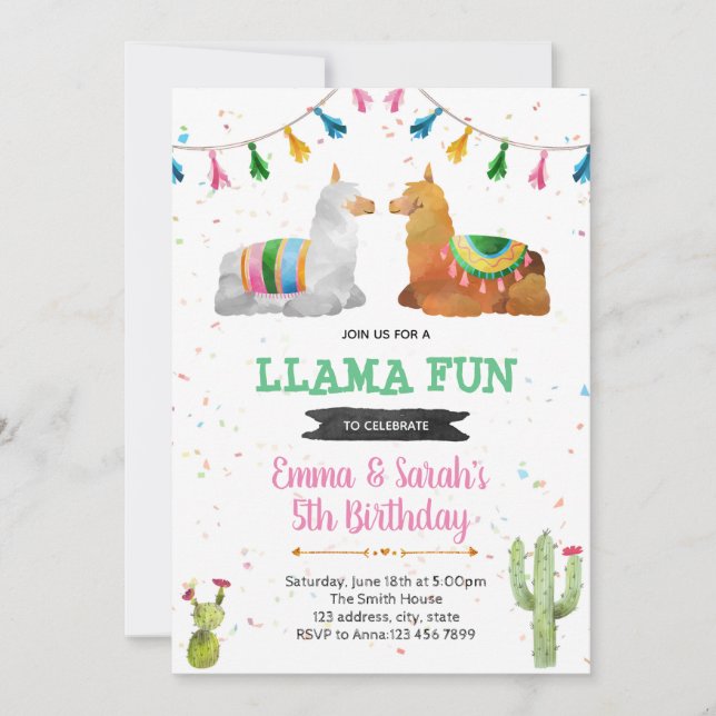 Cute 2 llama invitation (Front)