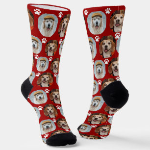  Cute 2 Pet 2 Photo Paw Print Deep Red Socks