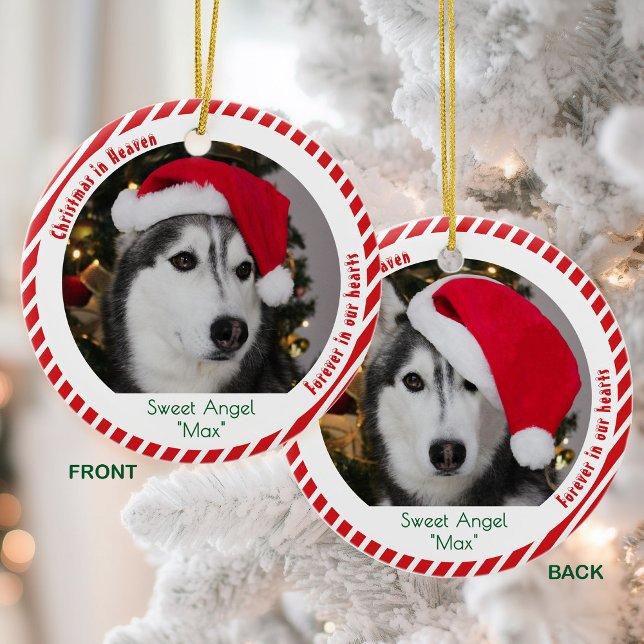 Cute 2 Photo Keepsake Pet Memorial Christmas Ceramic Ornament (Creator Uploaded)