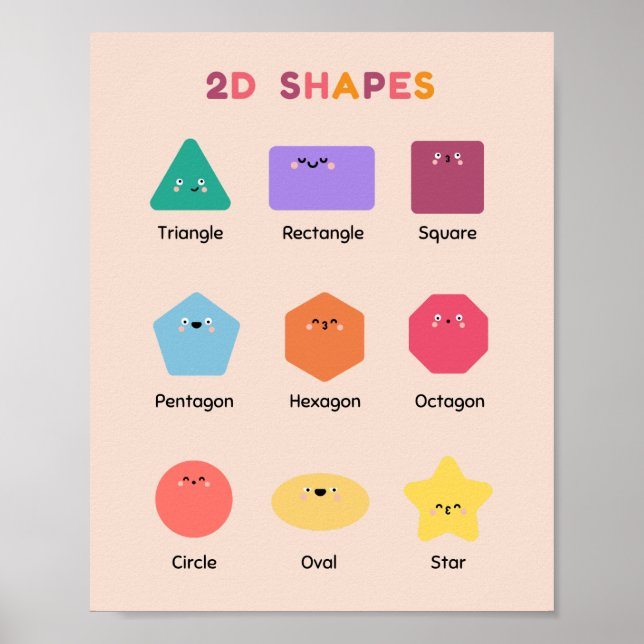 Cute 2D Shapes School Education Learning Poster (Front)