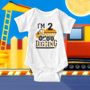 cute 2nd Birthday construction dump truck Baby Bodysuit