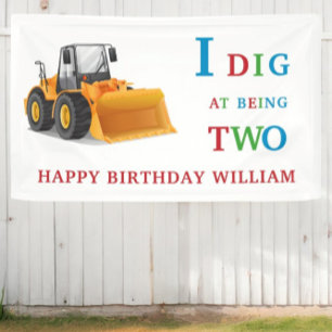 Cute 2nd birthday digger themed  banner
