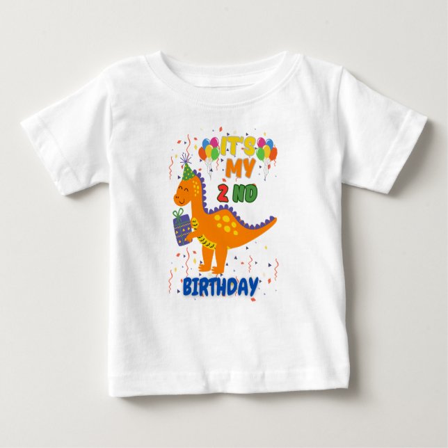 Cute 2nd Birthday Dinosaur Party T-Shirt for Toddl (Front)