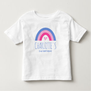 Cute 2nd Birthday Rainbow Custom Name Pink Blue Toddler T-Shirt