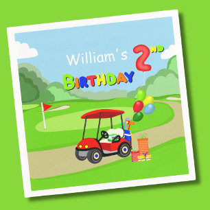 Cute 2nd Birthday Red Golf Cart Boy's Napkin
