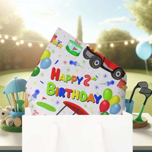Cute 2nd Birthday Red Golf Cart Boy's  Tissue Paper (Creator Uploaded)
