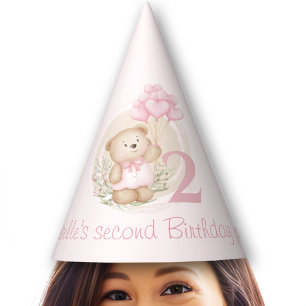 Cute 2nd Birthday Teddy Bear Pink Party Hats