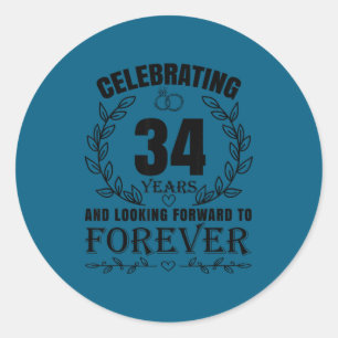 Cute 34th Wedding Anniversary For Classic Round Sticker