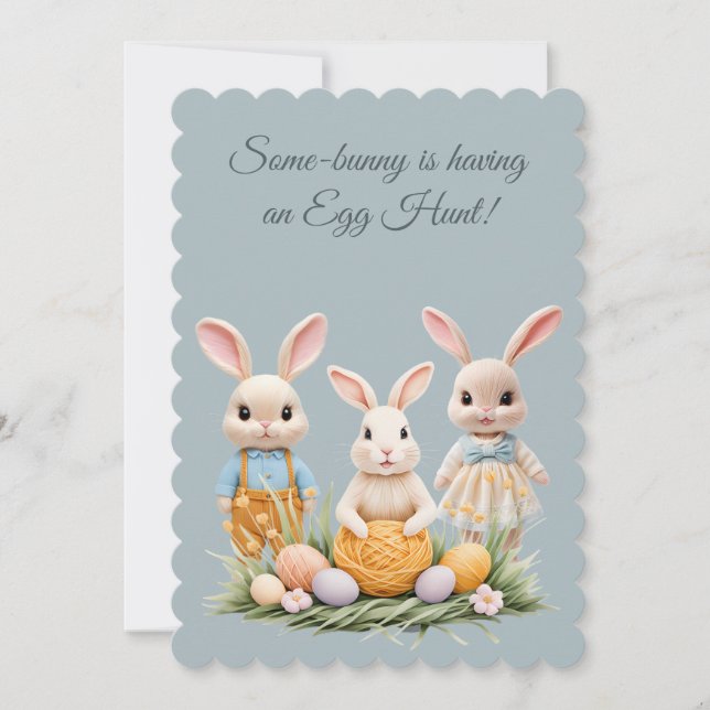 Cute 3 Bunnies Easter Egg Hunt Party Invitation (Front)