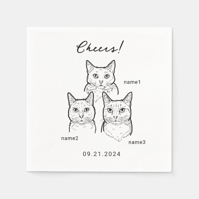 Cute 3 Cats Cheers Wedding Cocktail  Napkin (Front)