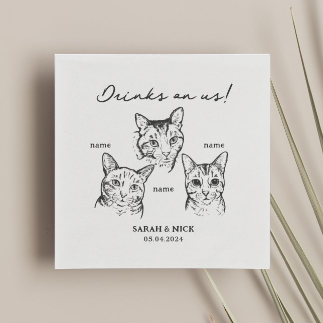 Cute 3 Cats Drinks On Us Wedding  Napkin (Creator Uploaded)