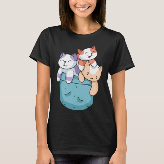 Cute 3 Cats in a Pocket  Cat   Kids Boys Girls T-Shirt (Front)