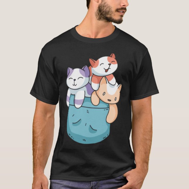 Cute 3 Cats in a Pocket  Cat   Kids Boys Girls T-Shirt (Front)