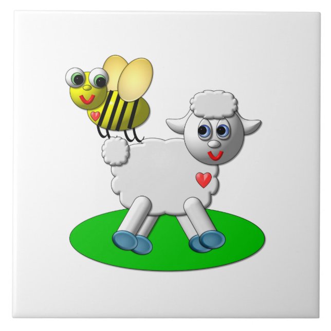Cute 3-D Look Bee and Lamb Ceramic Tile (Front)