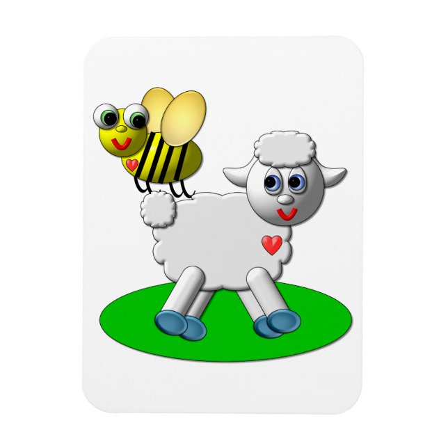 Cute 3-D Look Bee and Lamb Magnet (Vertical)
