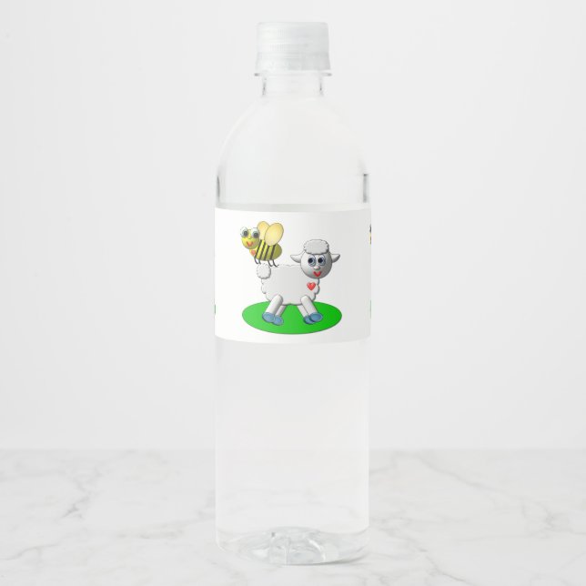 Cute 3-D Look Bee and Lamb Water Bottle Label (Front)