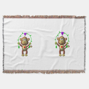 Cute 3-D Look Monkey with a Grapevine Jump-Rope Throw Blanket