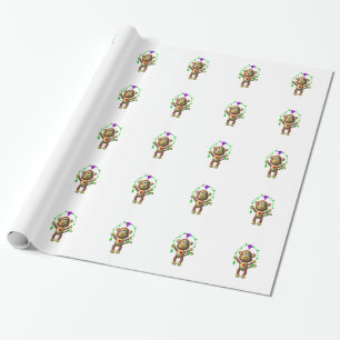 Cute 3-D Look Monkey with a Grapevine Jump-Rope Wrapping Paper