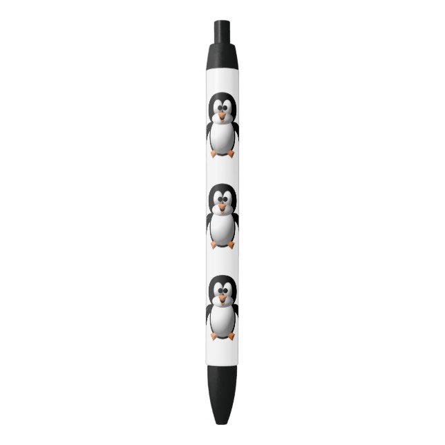 Cute 3-D Look Perky Penguin Black Ink Pen (Front Vertical)