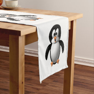 Cute 3-D Look Perky Penguin Short Table Runner