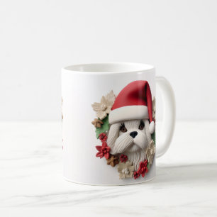 Cute 3-D Shih-tzu Dog Christmas Wrap Coffee Mug