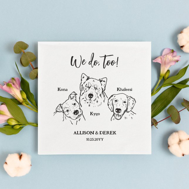 Cute 3 Dogs Pet Drawing Artwork Wedding Napkin (Creator Uploaded)