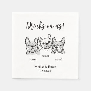 Cute 3 Dogs Pet Drinks on Us Wedding  Napkin