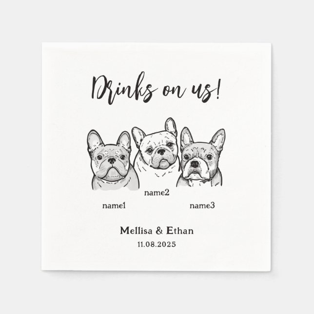 Cute 3 Dogs Pet Drinks on Us Wedding  Napkin (Front)