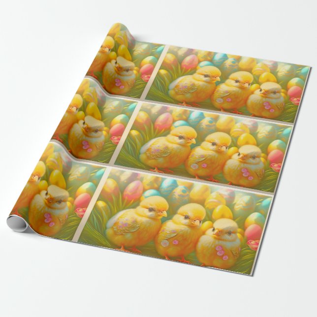 Cute 3 Easter Chicken Collection Wrapping Paper (Unrolled)
