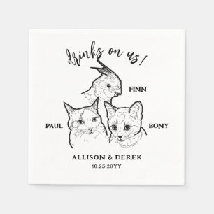 Cute 3 Pet Cat Faces Drinks on Us Wedding Napkin
