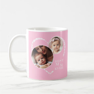 Cute 3-Photo Pink & White Heart, "Best Mum Ever" Coffee Mug