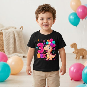 Cute 3 Rex Dinosaur 3rd Birthday Colourful Boy T-Shirt