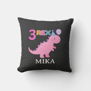 Cute 3 Rex Pink Dinosaur Birthday Design Cushion