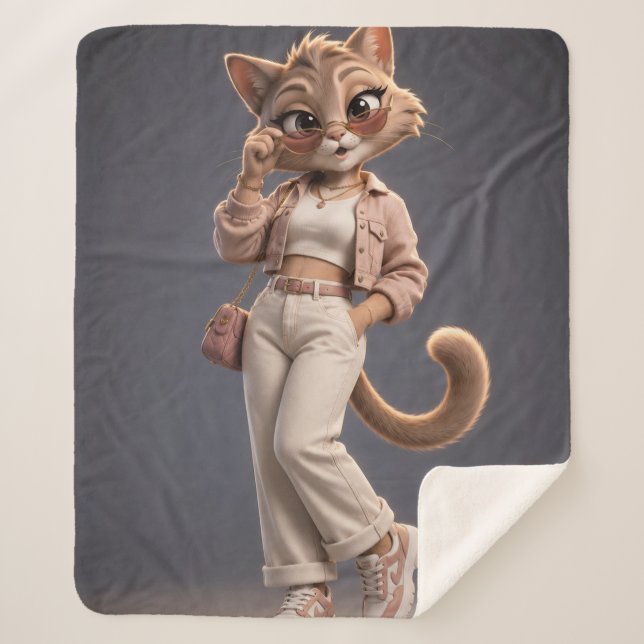 Cute 3D Animated Cat Fleece Blanket for Kids - Sof (Front)