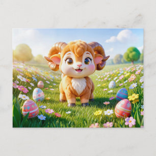 Cute 3D Aries Zodiac Ram Postcard