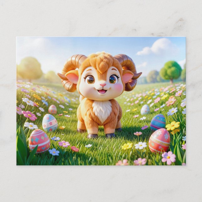 Cute 3D Aries Zodiac Ram Postcard (Front)