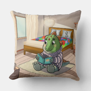 Cute 3D Baby T-Rex Reading in Bed Custom Pillow